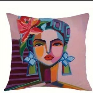 NEW: Colorful Artistic Face Throw Pillow bohemian style 18x18